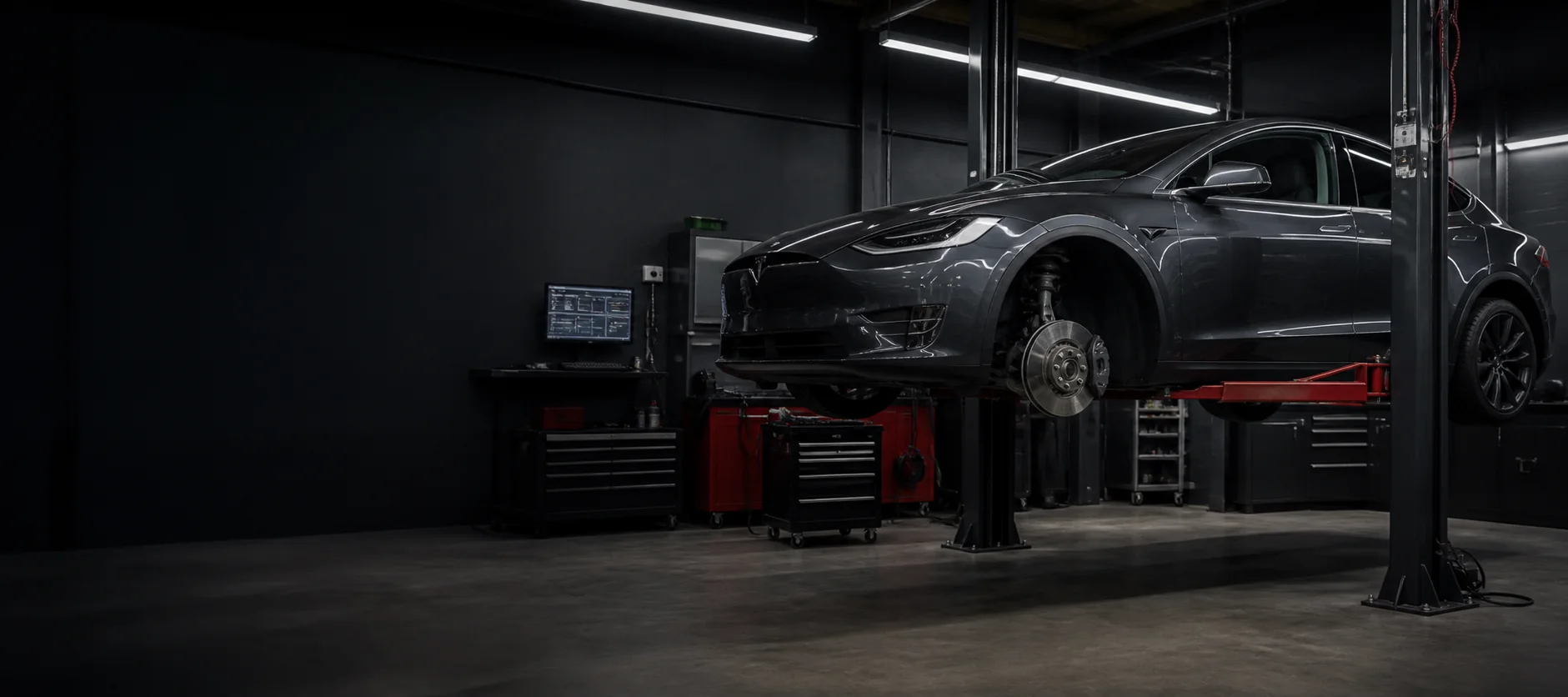 Tesla Model X připravená k opravě v servisu